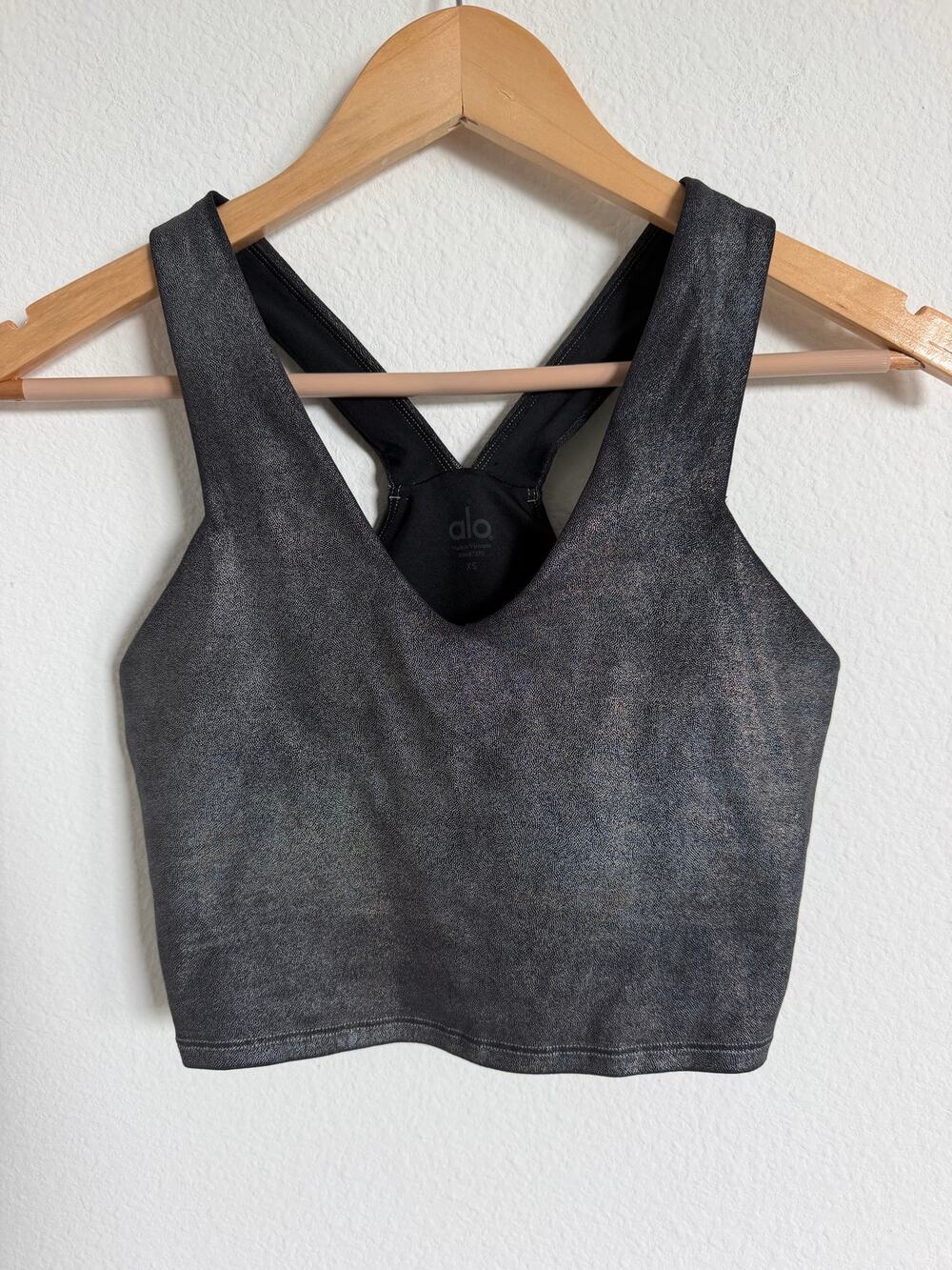 Alo Yoga Airbrush Real Bra Tank Metallic Foil Sports Bra Pilates Top Size XS